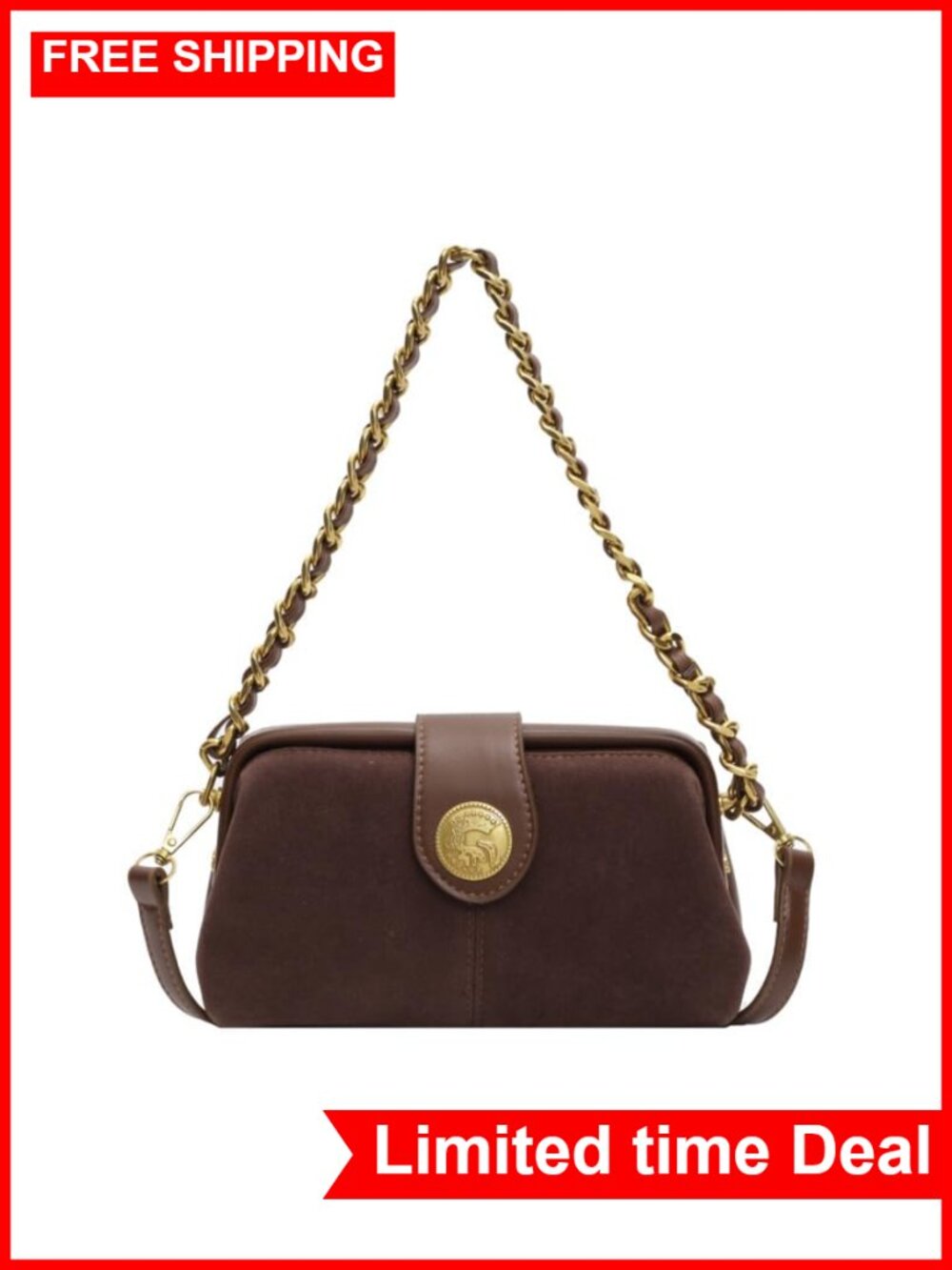 Faux Suede Faux Leather Mini Purse Gold Chain Crossbody Bag